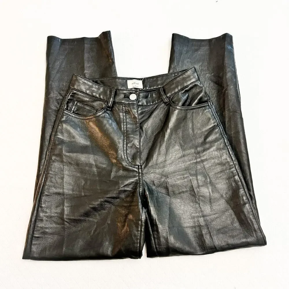 Wilfred by Aritzia Black Faux Leather Black Pants Size 2